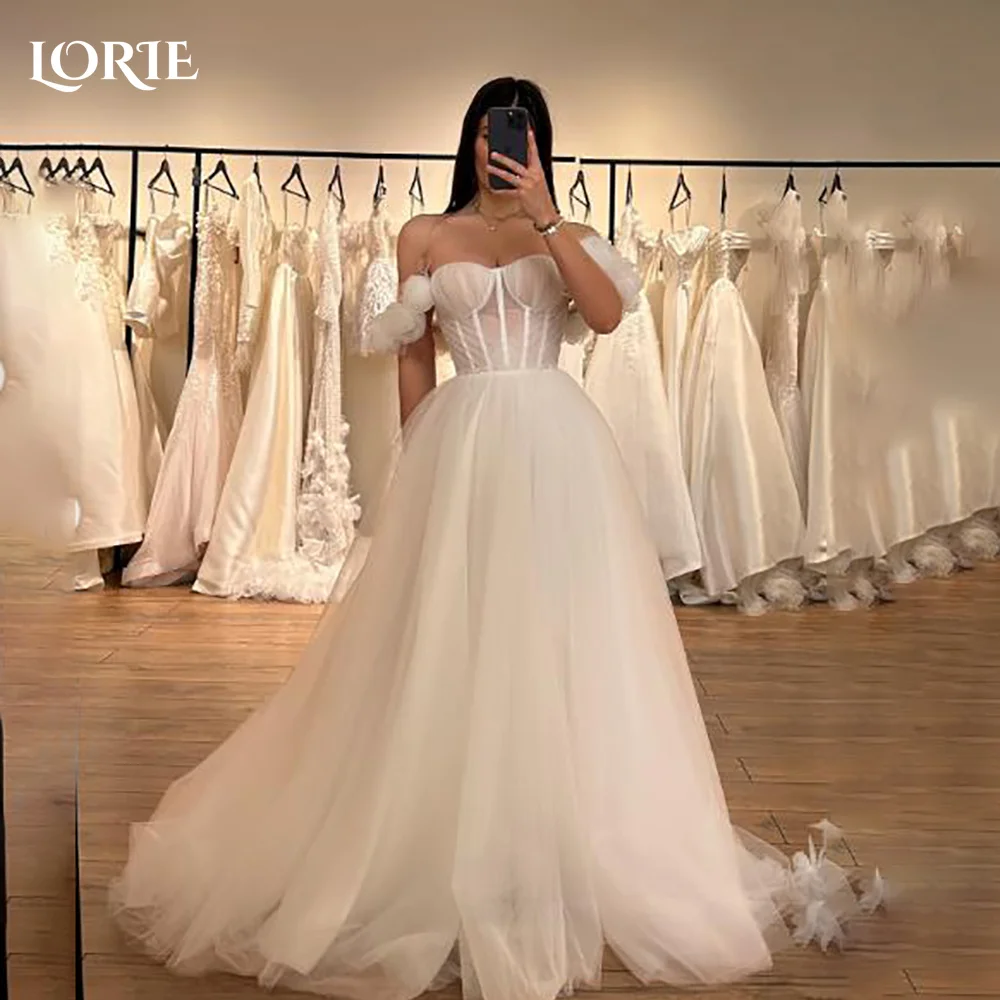 

LORIE Vintage Wedding Dresses Sweetheart Tulle Illusion A-Line Ivory Ball Bridal Gown Pleats Princess Bride Dress Customized