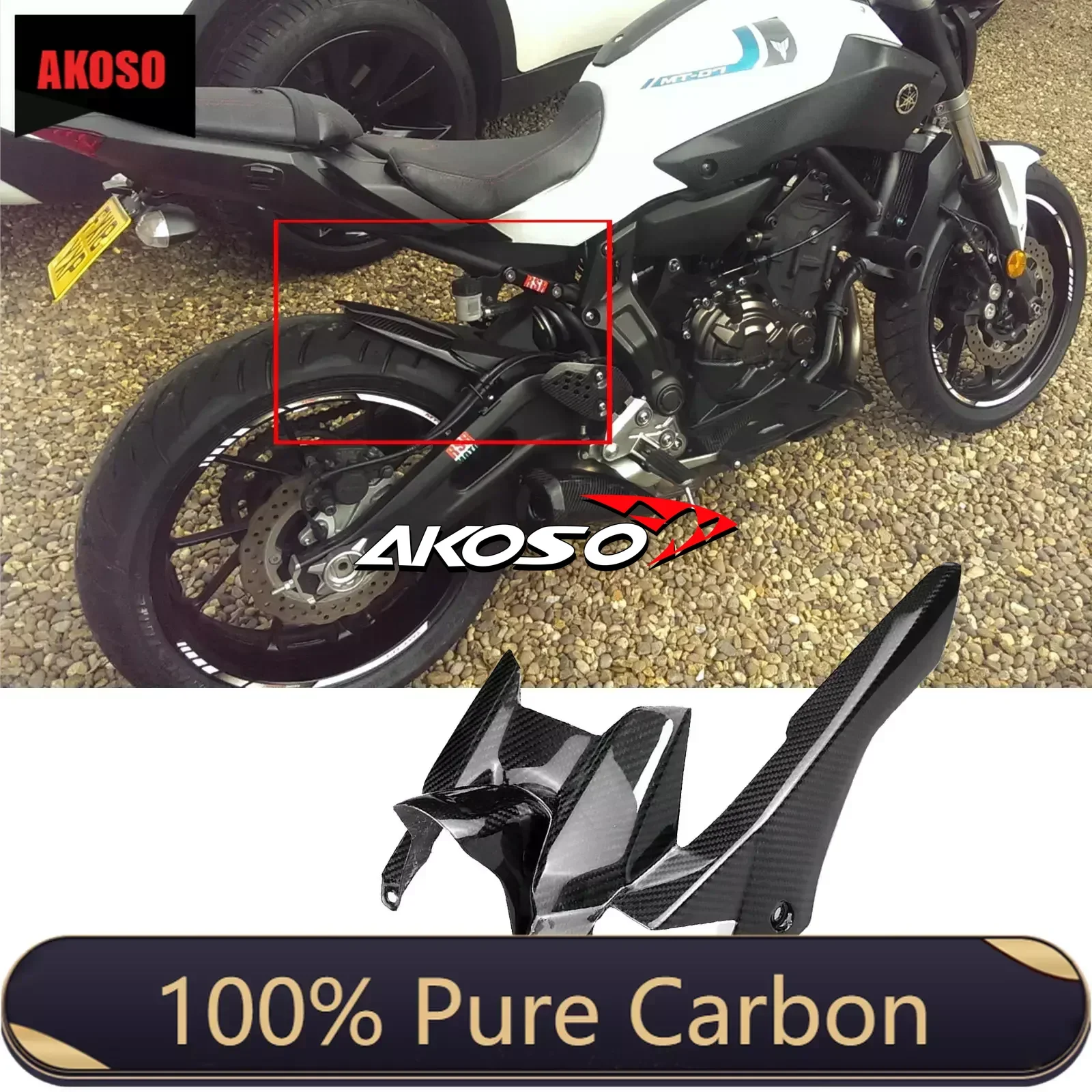 100% Dry Carbon Fiber Motorcycle Modified Rear Fender  For Yamaha MT07 MT-07 2013 2014 2015 2016 2017 2018 2019 2020 2021 2022