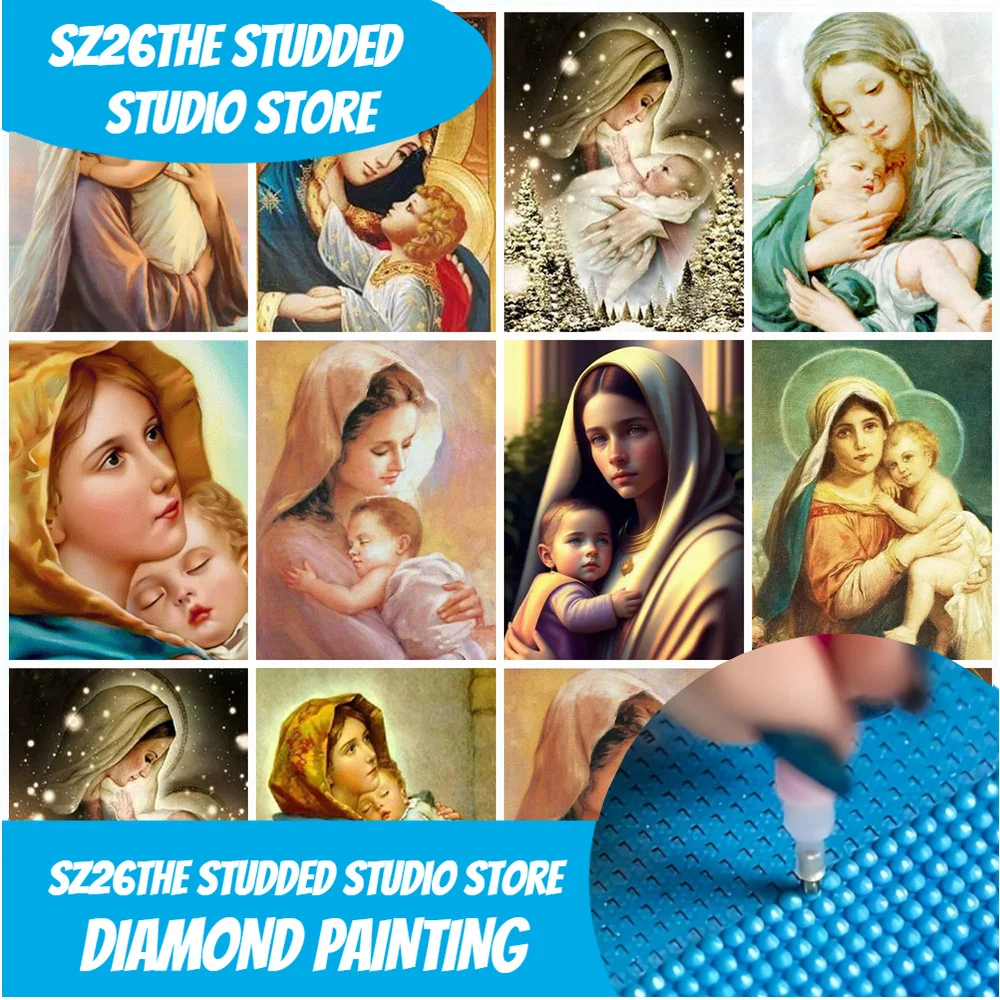 Sz26a cravejada religião pintura diamante a virgem maria kit completo quadrado completo mosaico redondo jesus casa decorativa strass