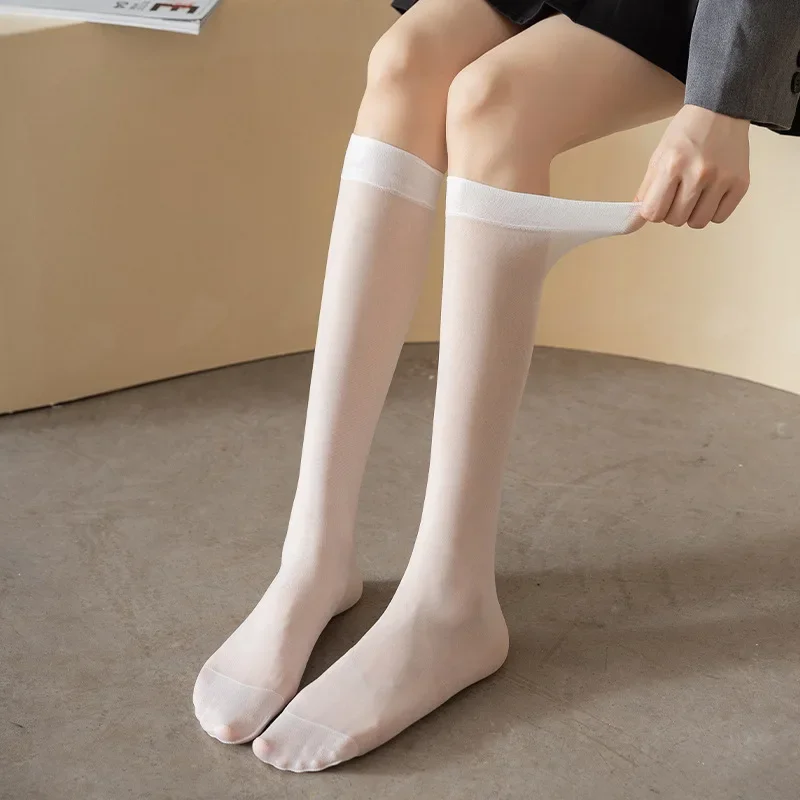 JK Girls Long Socks Stockings Women College Style Plaid Knee Socks Women Ultra-thin Transparent Crystal Silk Socks Stockings Sox