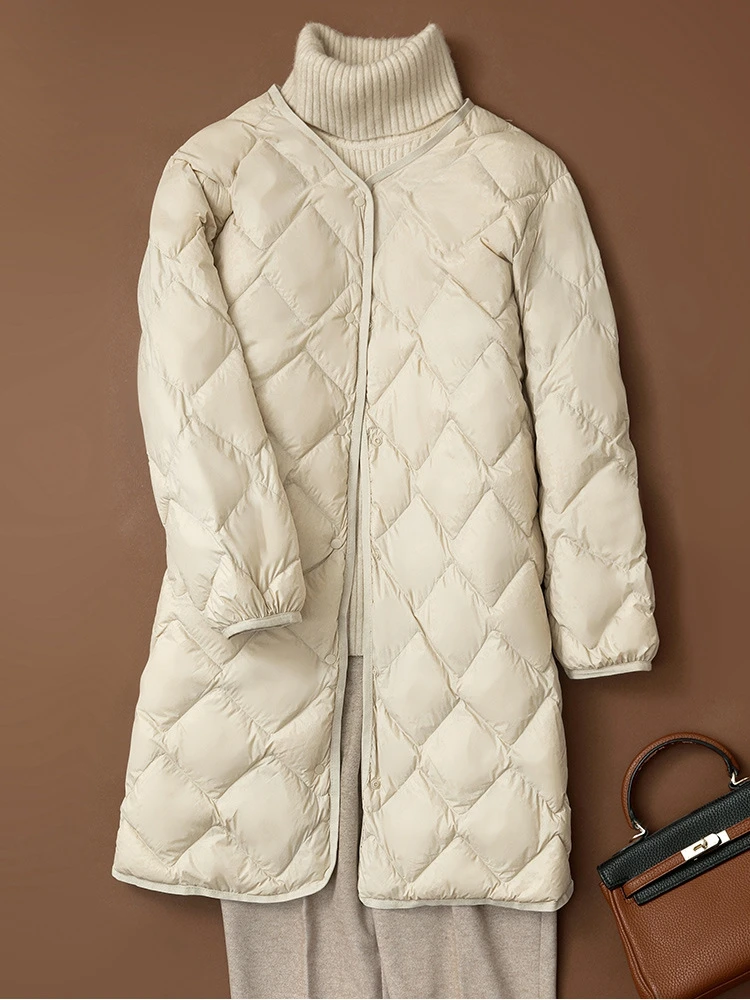 New Ultra Light Down Jacket Women Duck Down Coat Female Diamond Warm Lighteight O-neck Coat