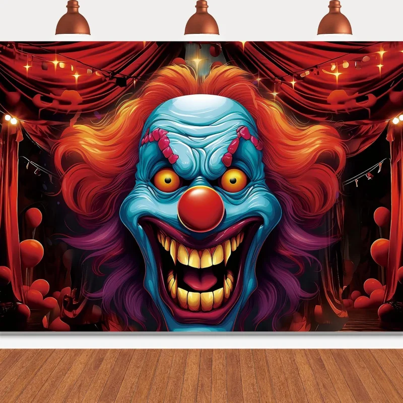 

Halloween tapestry, evil clown background horror circus creepy scary clown background party decoration supplies