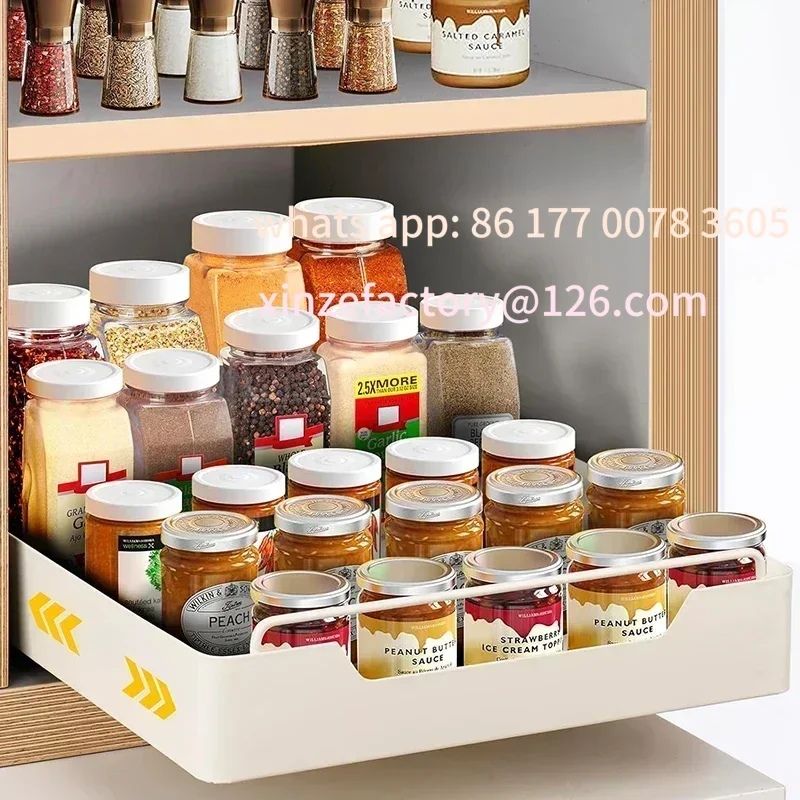 

Customizable Kitchen Storage Box with Sliding Rail Pull-out Cabinet Storage Rack Spice Pantry Shelves Drawer Kitchen Organizer