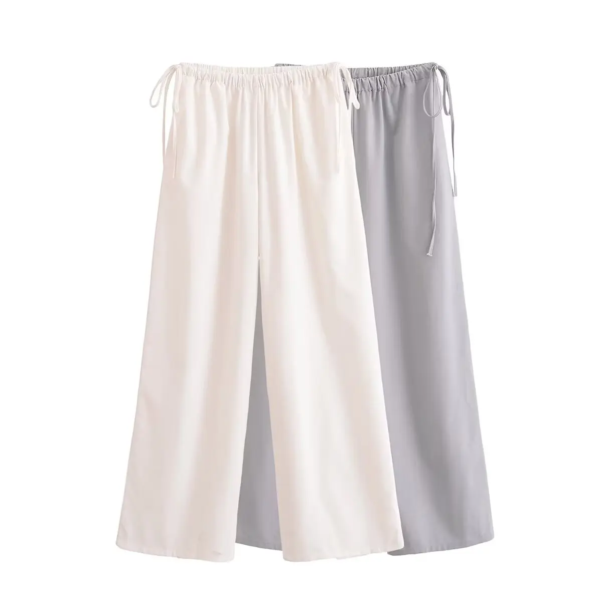 

European and American style linen blended high waist straight casual pants for women summer new fashion all-match wide leg pants