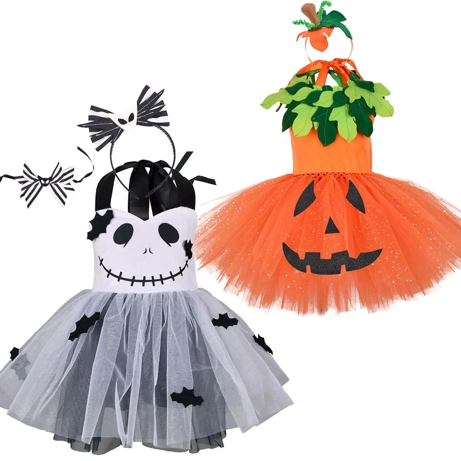 

Halloween Jack Cosplay Tutu Costumes for Kids Children Cartoon Horror Killer Ghost Clothes Pumpkin Tutu Dresses Set for Girls