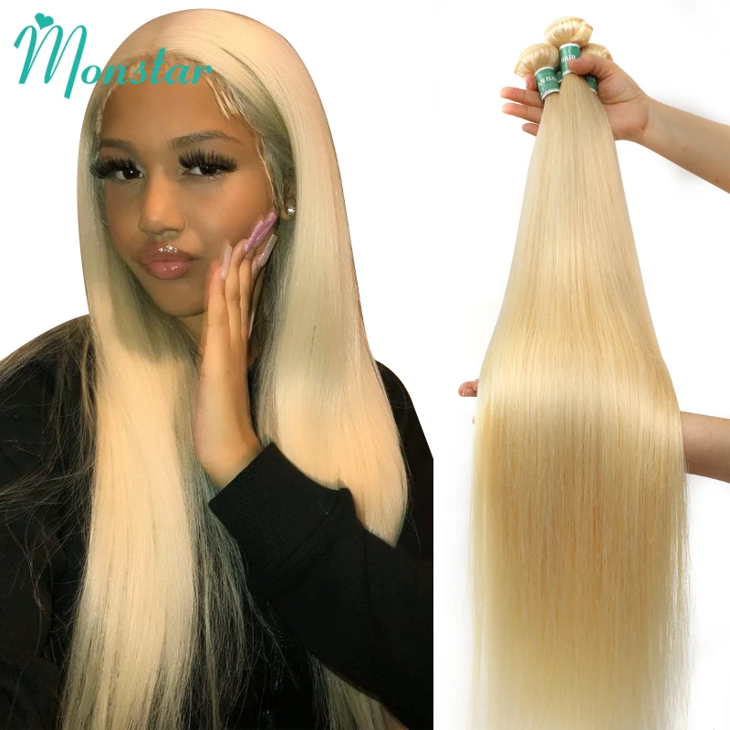 613 Blonde Colored 30 Inch Straight Human Hair Bundles Brazilian Hair Weave Bundles 100% Human Hair Bundles Remy Hair Extensions