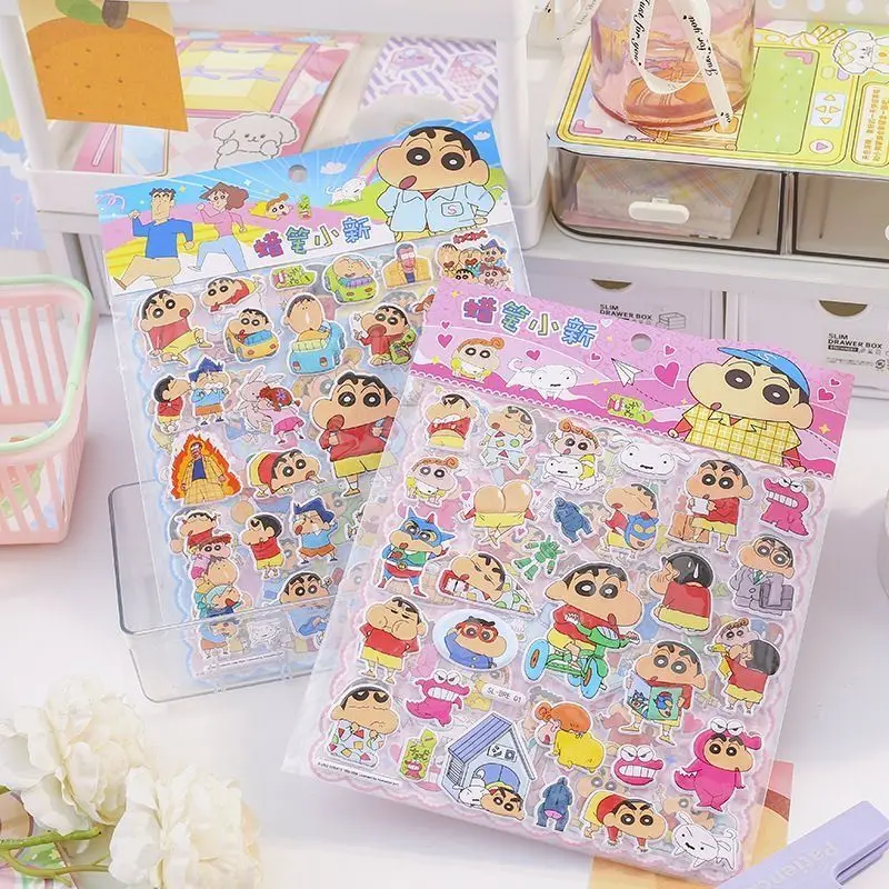 Divertente simpatico cartone animato Shin-chan adesivi per la casa 3D a doppio strato decorazione fai da te laptop telefono frigorifero adesivi a bolle grandi