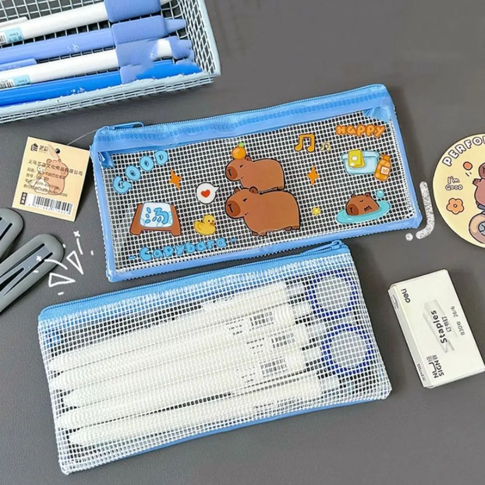 INS Style Kawaii Capybara Pen Bag Cartoon PVC Transparent Pencil Case Cute Waterproof Stationery Storage Bag Office