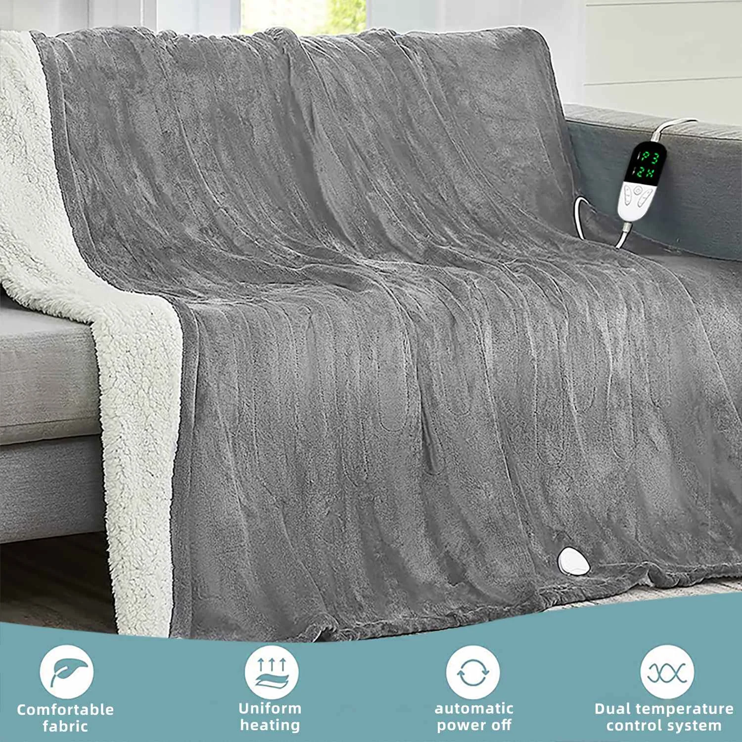 150*180cm Electric Heated Blanket Heating Bed Pad 6 Heating Levels 10 Hours Auto Off Overheat Protection Ultra Soft Warm Flannel