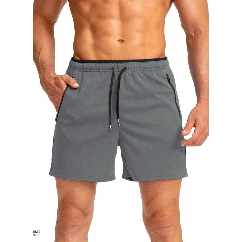 

Summer men quick drying running shorts zippered pockets fitness and sports casual pants lightweight breathable football shorts