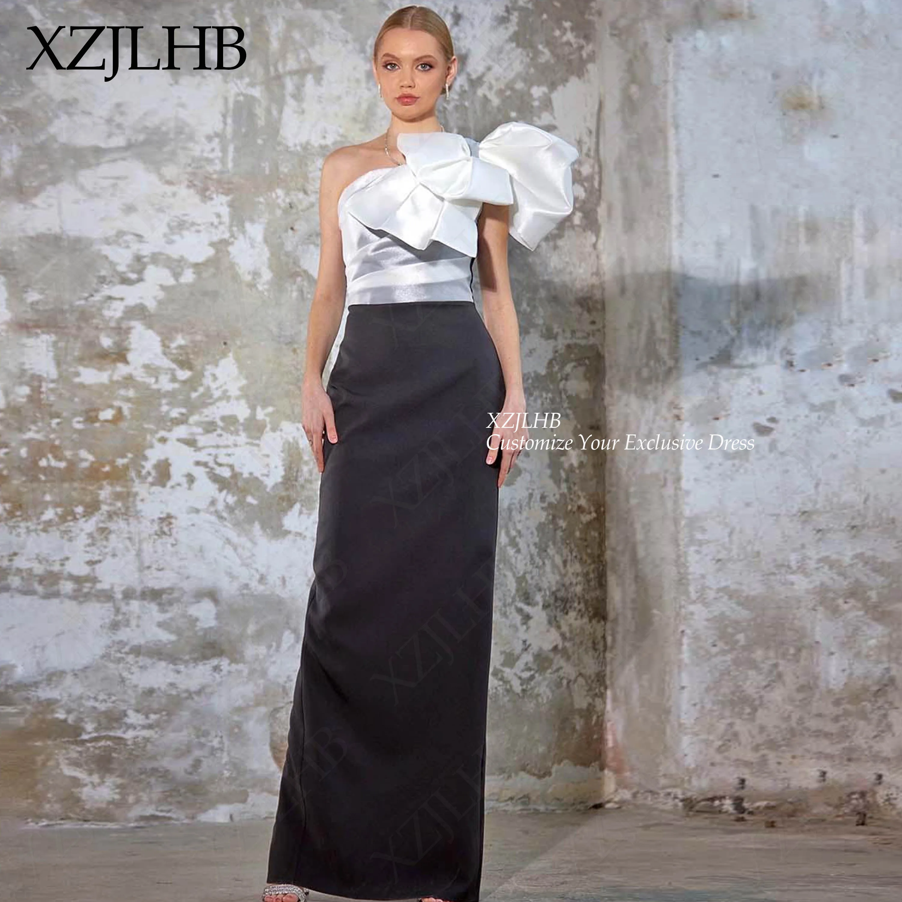 XZJLHB Soft Satin Personalized Evening Dresses Mermaid One Shoulder Vestidos De Fiesta Elegantes Sleeveless Back Slit Prom Gowns