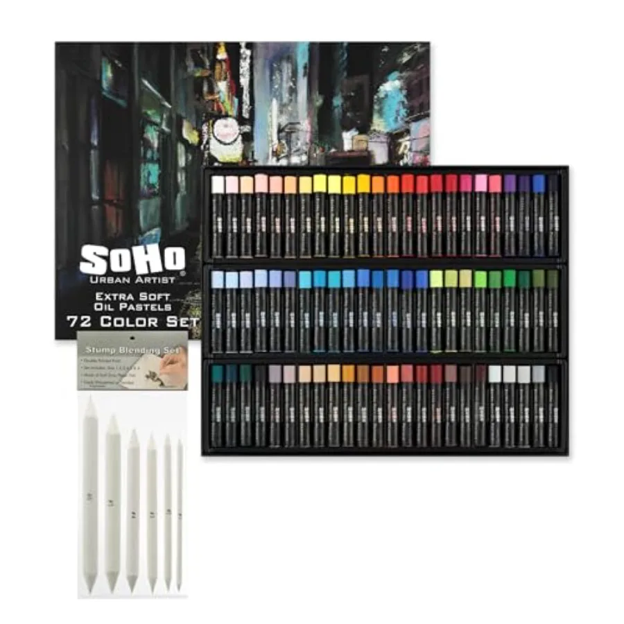 

Extra Soft Oil Pastel Basic Bundle - Set of 72 Pastels and Creative Mark Set of 6 Oil Pastel Blending Stumps