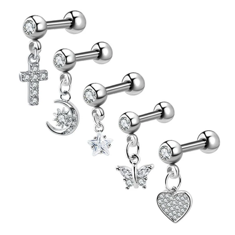 

5pcs Ear Studs Jewelry Set Stainless Steel Cartilage Tragus Piercing Barbell Stud Ear Bone Studs For Work Cosplay