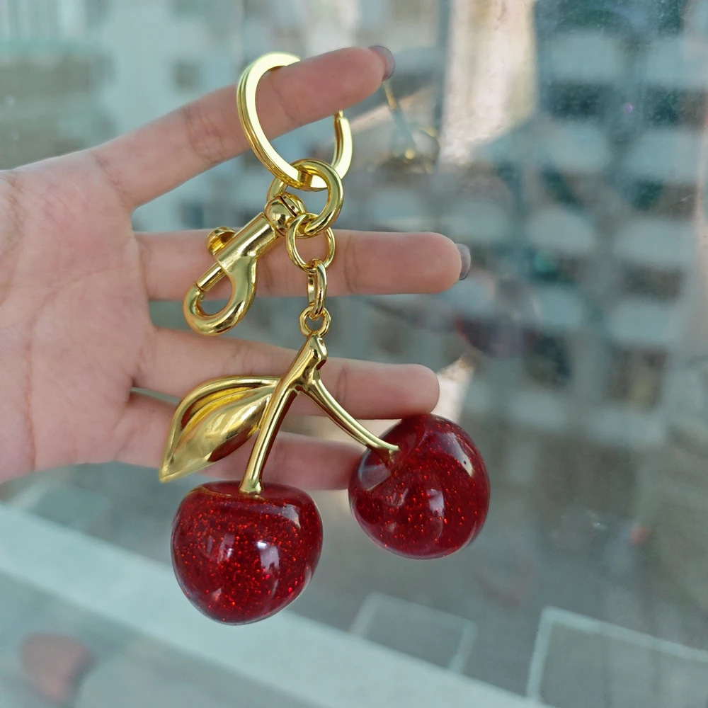 5 pcs/lot Best - Selling Cherry Pendants Key Chain Jewelry Accessories Puffy Cherry Pink Cherry Charms Keychain Pendant For Bag