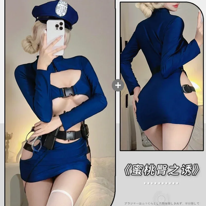 Sexy Open Borst Vrouwelijke Cop Politieagent Uniform hol Politieagentes Kostuum Volwassen Vrouwen Politie Cosplay Jurk Anime Outfits