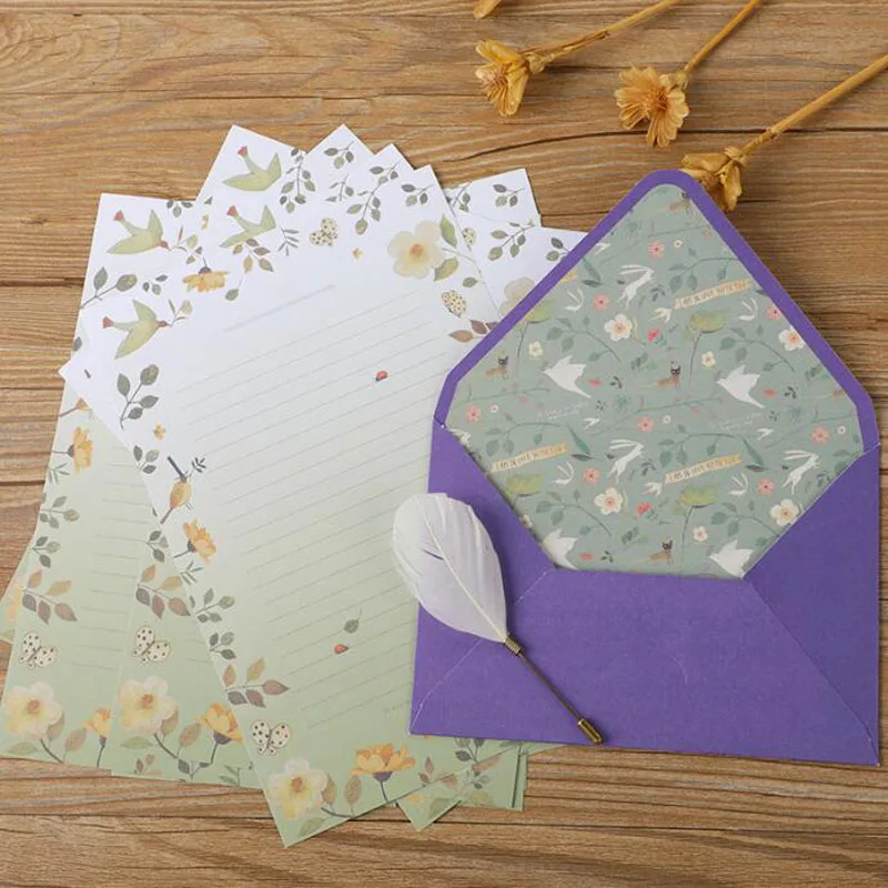 6 Envelope 10 Letter Paper Set Creative Chinese Ancient Style A5 Floral Letterhead Set Beautiful Western Style Small Envelope