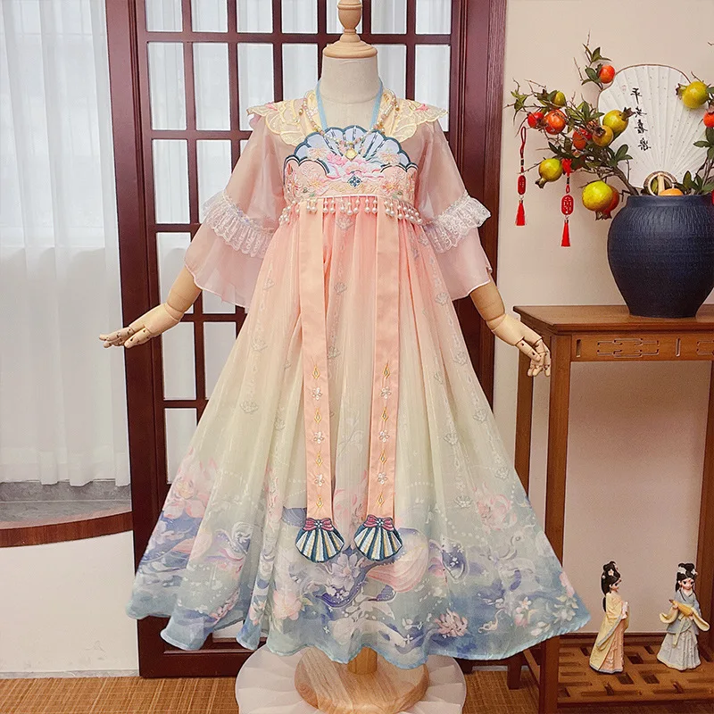 女の子のためのプリンセスドレス,伝統的なフォークダンス,ピンクの花柄,刺embroidery