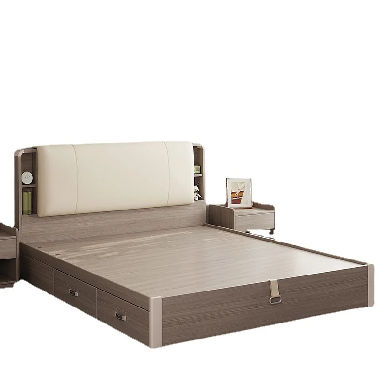 

Modern minimalist master bedroom bed, Nordic soft bed with drawers for storage