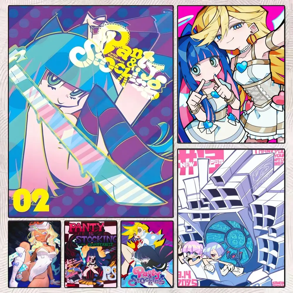 Panty And Stocking With Garterbelt Anime Poster HD Art Mural Wallart  Waterproof Vintage Print Decor for Home Decoration Durable