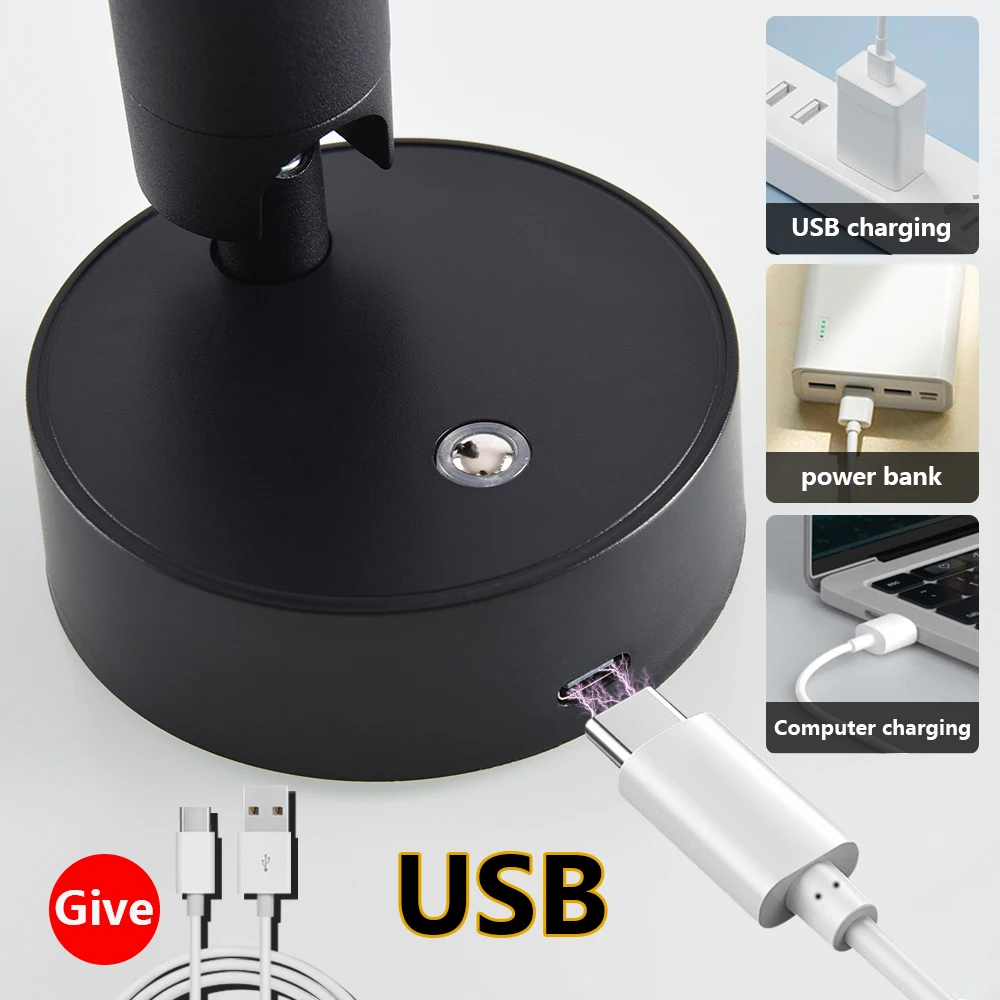 Magnetic Wall Sconce LED Desk Lamp Remote Control 3-Color Dimmable  360° Rotatable USB Rechargeable Bedroom Bedside Night Light