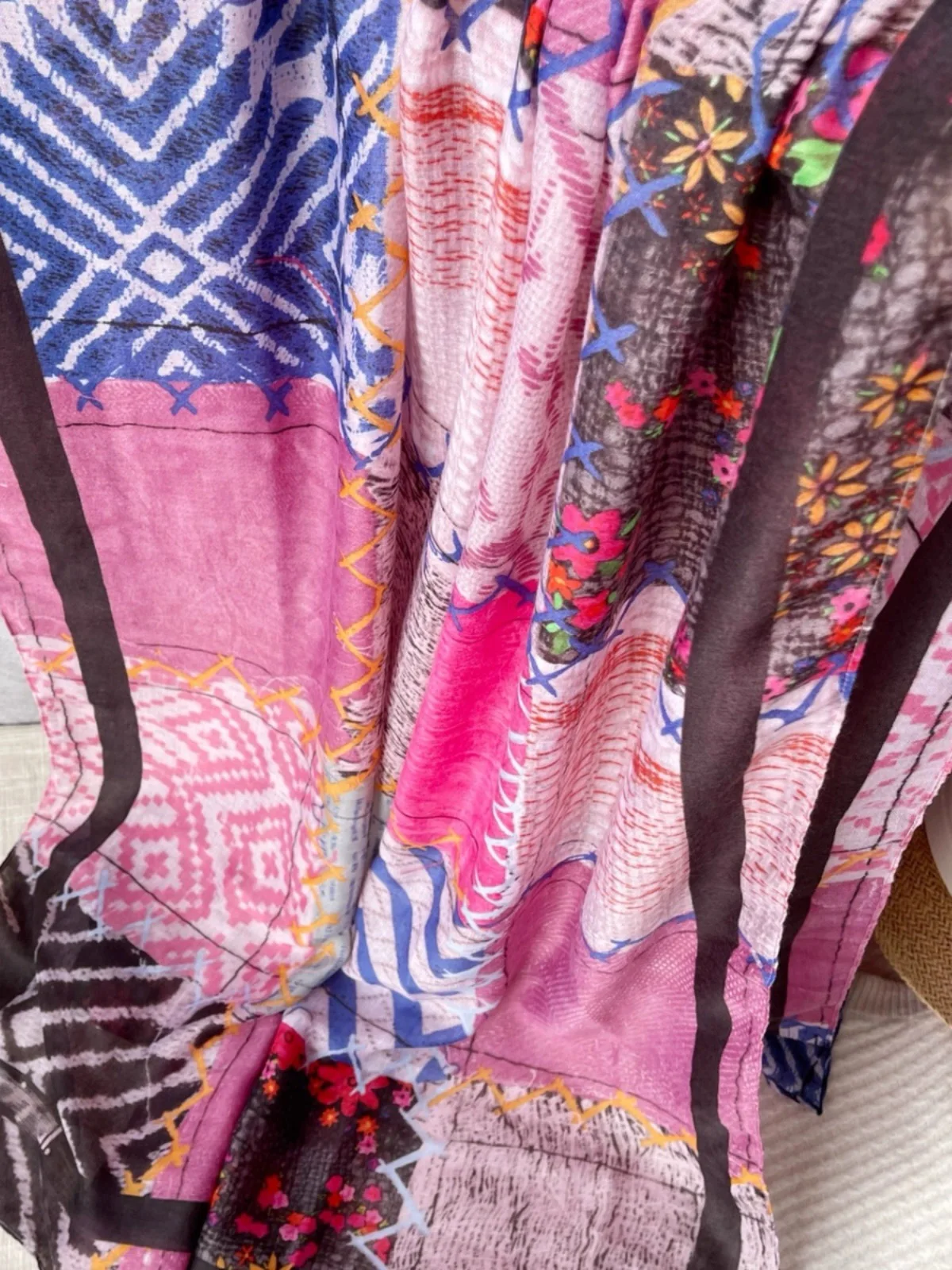 Foreign Trade Spain Original Scarf Color Splicing Decorative Printed Lightweight Women's Shawl 95 * 185