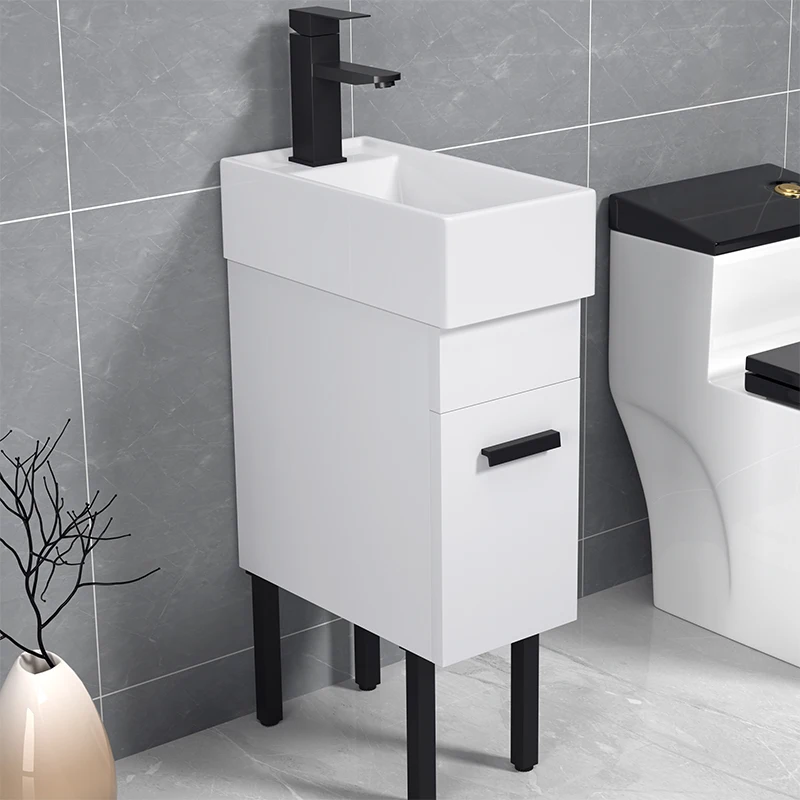 Small Apartment Vertical Wall-Mounted Wash Basin Cabinet Floor Solid Wood Cabinet Toilet Washing Machine Ultra Narrow Side