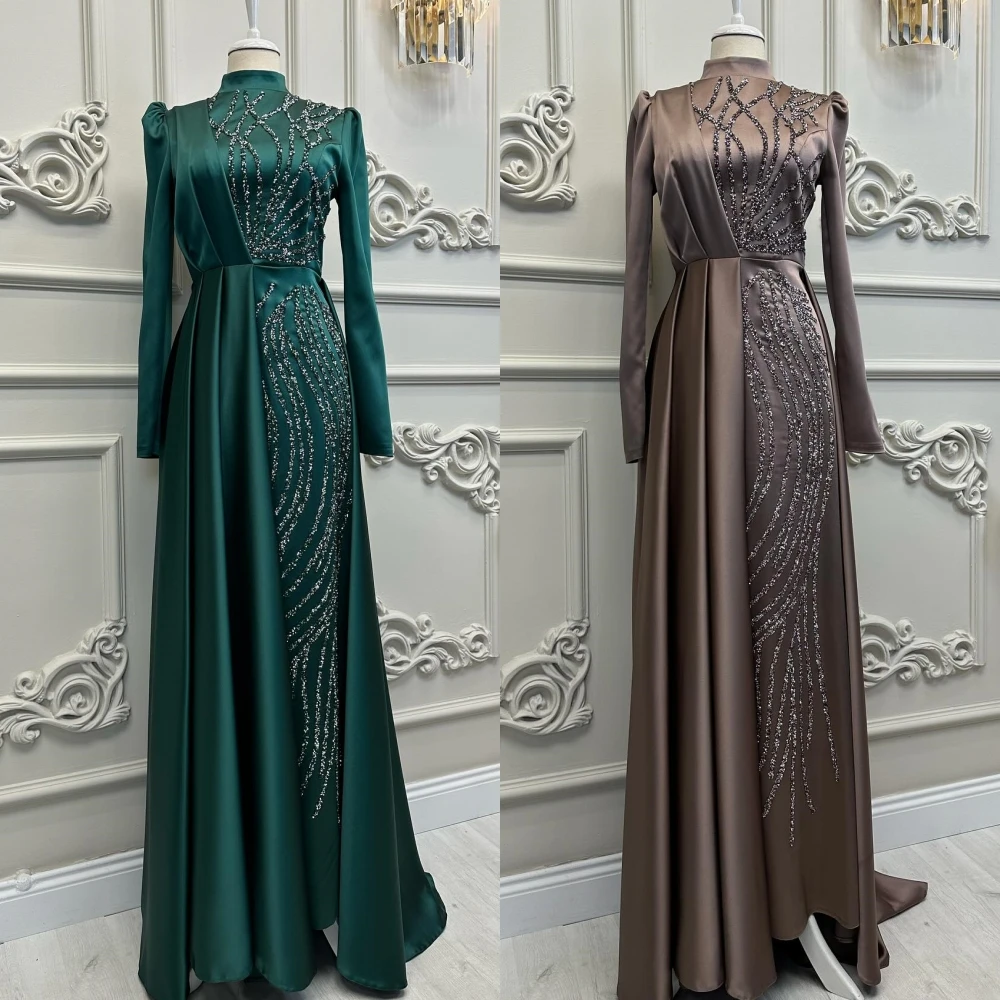 Yipeisha  Elegant Sizes Available High Collar A-line Beading Paillette / Sequins Charmeuse Evening Dresses