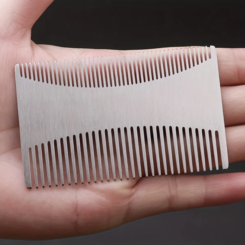 Double Action Stainless Steel Beard Comb Stainless Steel Men's Beard Comb Credit Card Size Easy to Carry Beard Straightener - Detail 1
