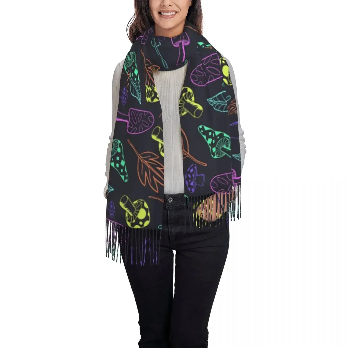 Warm Scarf Autumn Neon Mushrooms Graffiti Shawls and Wrap Celestial Magic Bufanda Mujer Lady Luxury Headwear Scarves