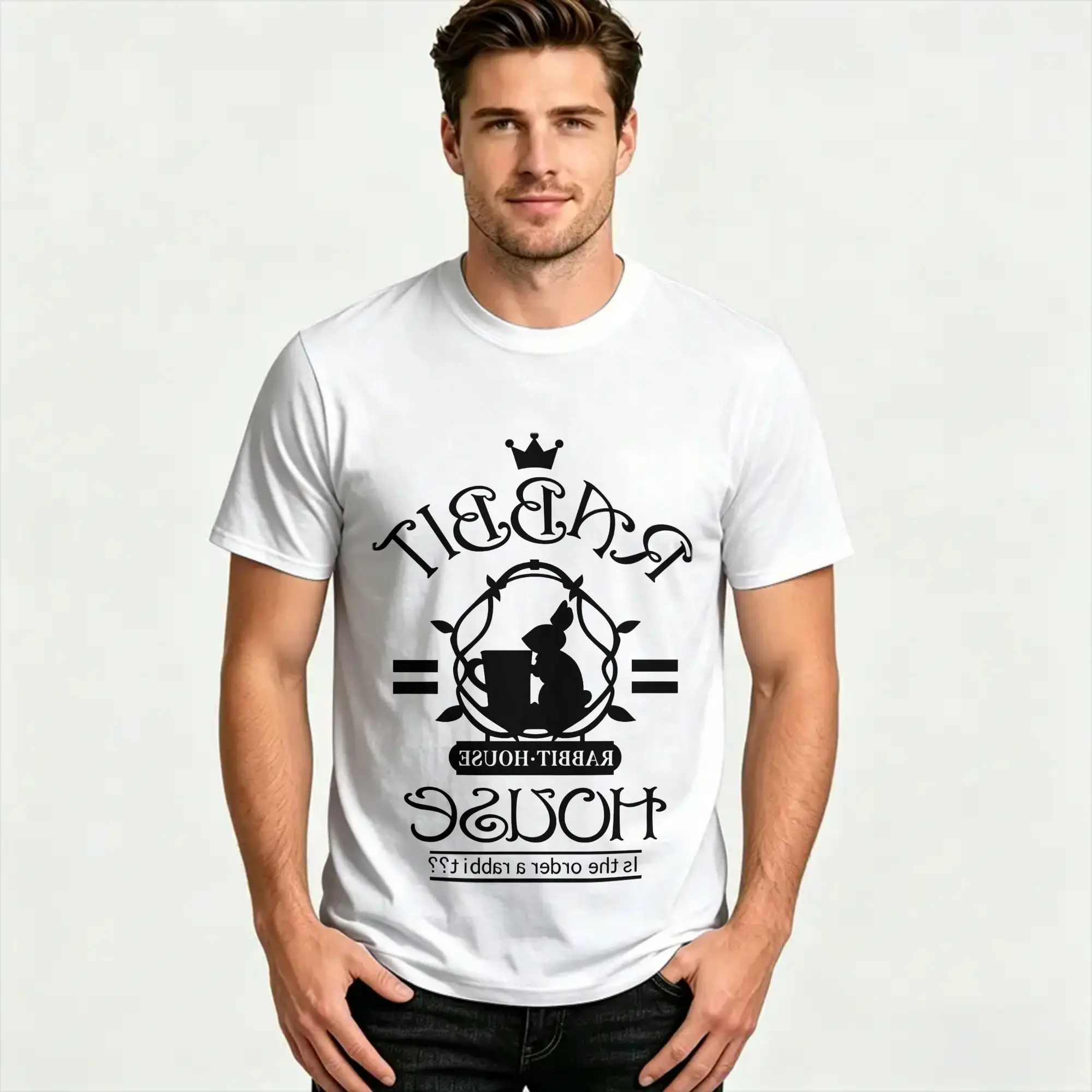 Is The Order A Rabbit  T-Shirts Men  Casual Cotton Tees O Neck Short Sleeve T Shirts Printed Tops