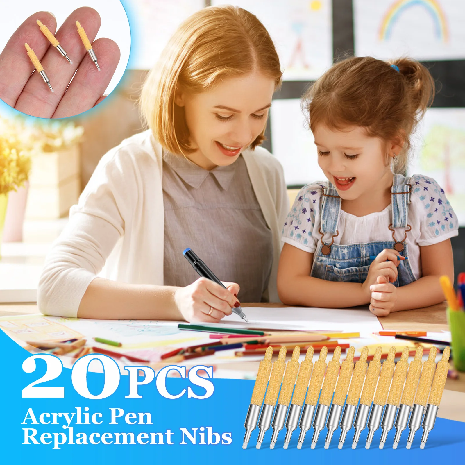 

20 шт. многоразовые наконечники для ручек, сменные наконечники для акриловых маркеров, гладкие края, долговечные многоразовые креативные художественные проекты