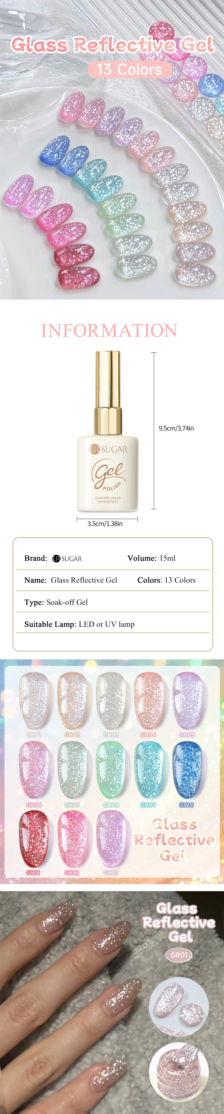 UR SUGAR 15ml Glitzer Lila Nagel-Gel-Lack Glasreflektierender Semi-Permanenter Gel-Lack Blitz-Effekt Abziehbarer UV-Gel Nagelkunst-Lack – Detail 1