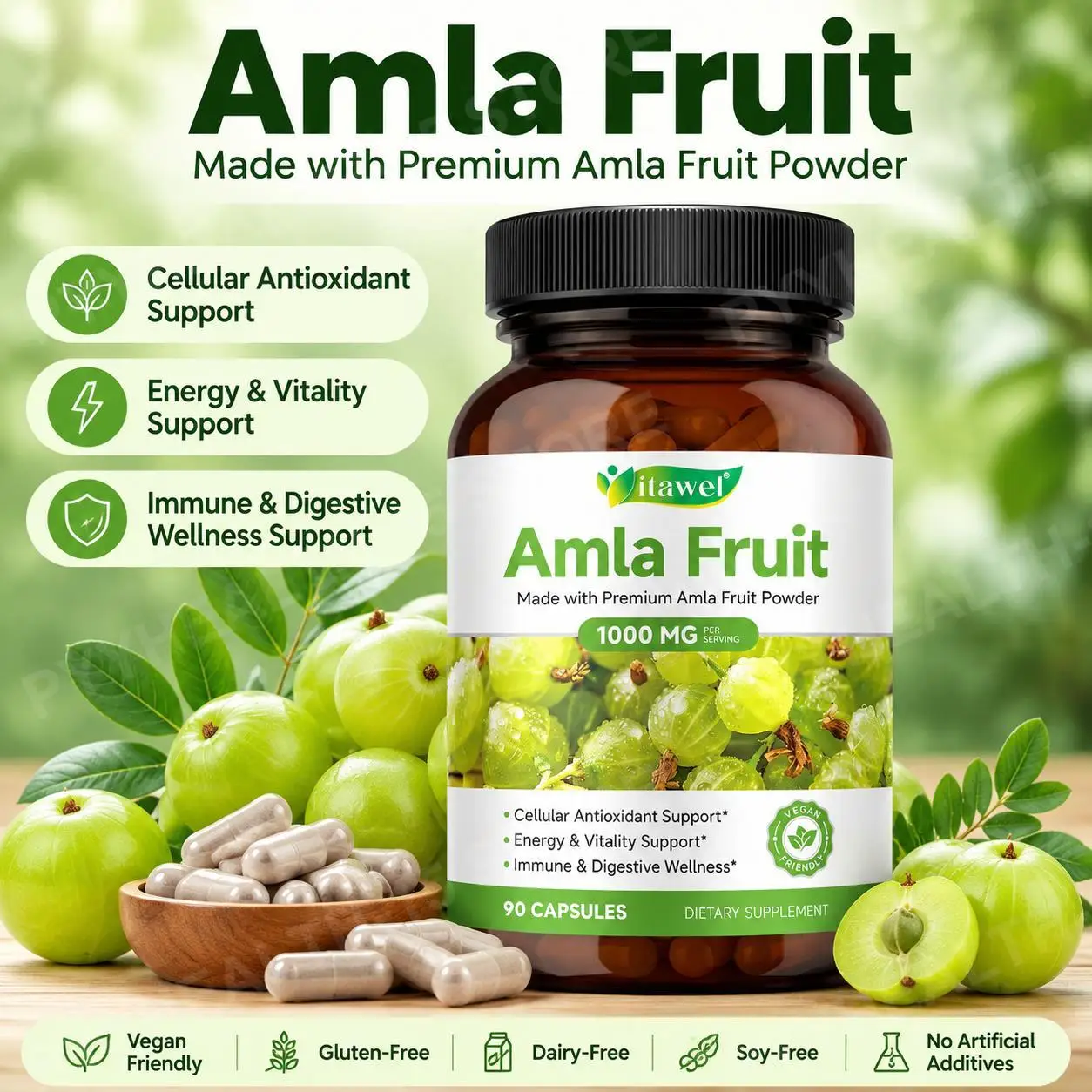 Itawel Itawel Amla Fruit Extract Capsules 1000 Mg Cellular Antioxidant Support Immune & Digestive Wellness Vegan Friendly 90 Capsules - Aliexpress Deal