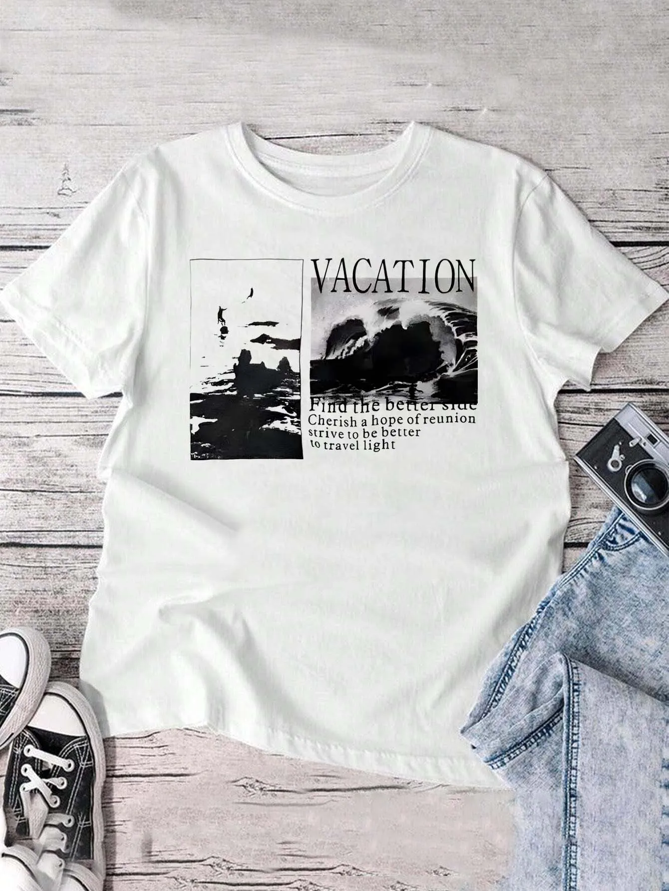 

Plus Size Vacation Inspirational Tee Sophisticated Featuring Travel themed Art And Encouraging Words For Elegant Style