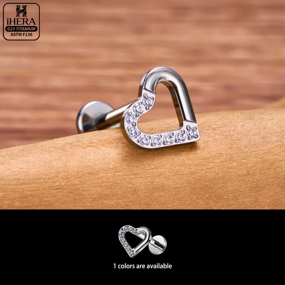 Gewindeter F136 Titan Doppelherz-Edelstein-Labret-Stud für Lippenpiercing, Ohrring, Knorpel, Tragus, Lobe, Helix, Körperschmuck, Bulk Barbells – Detail 32