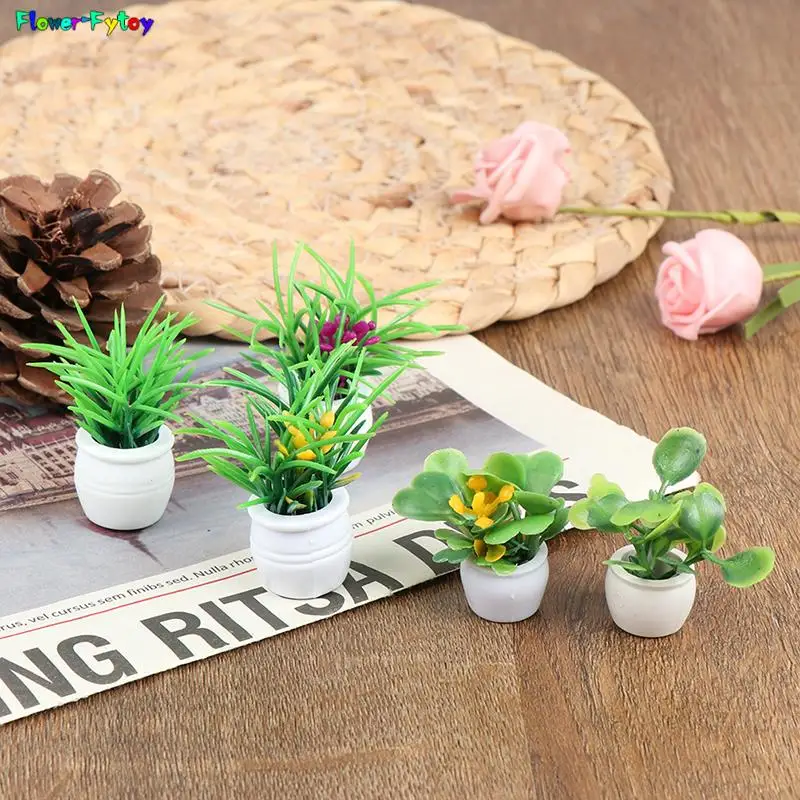 1pc/5pcs 1:12 Dollhouse Miniature Green Plant Pot Furniture Home Decor Accessories