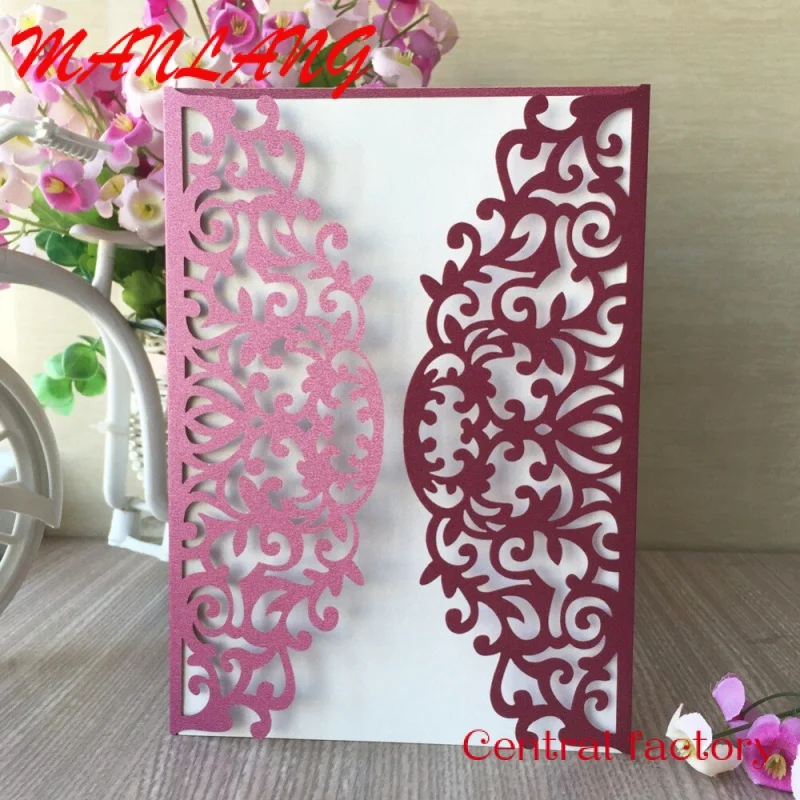 Custom  Custom Laser Cut Wedding Invitations Cards Glitter Floral wedding Invitation Cards