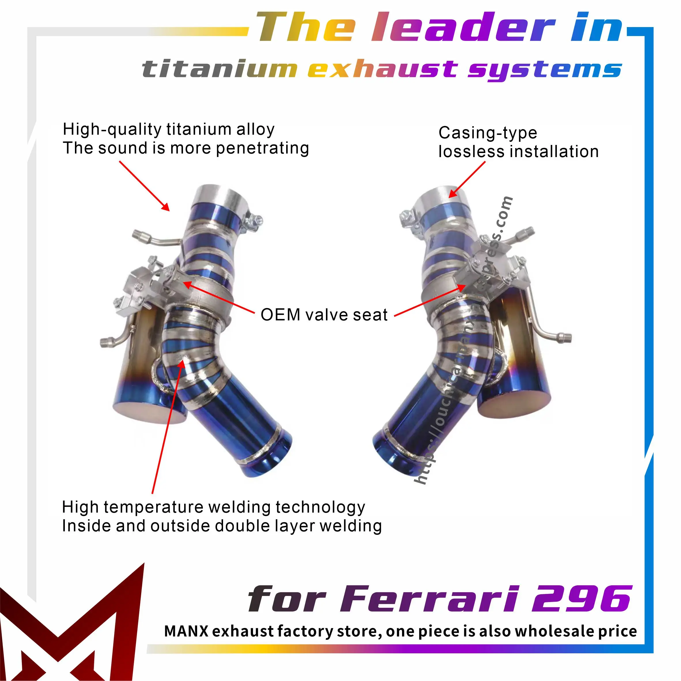 

MANX Exhaust for Ferrari 296 Titanium Baked blue With Valved Lossless installation New Products Today's Specials