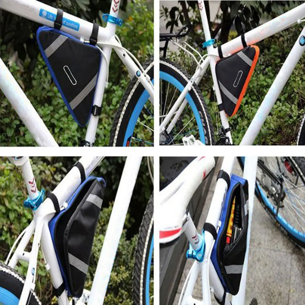 Bicycle Front Frame Bag 26X17X3Cm Blue Pvc Saddle Bag For Bike Tools Storage With Reflective Stripes Organizer Pouch