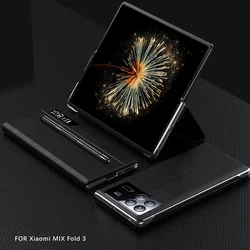 MIX Fold3 Casing Case For Xiaomi MIX Fold 3 Pen Slot Smart Flip Plain Leather Bracket Shockproof Hard Mobile Phone Case Cover