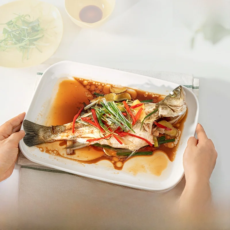 

Ceramic Steaming Plate for Steamer Pot G55AG56AG67G68G76 White Dish Rectangular Nordic Style Fish Plate Multicolor Pure Color