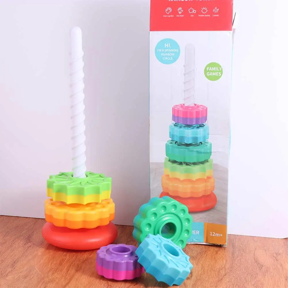Montessori Roterende Regenboogtoren Hand-oog Coördinatie Kleur Herkennen Roterende Schroefbout Veiligheid voor vroeg onderwijs