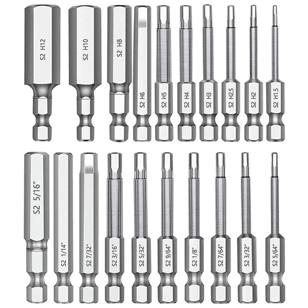 

20Pcs Hex Head Allen Wrench Drill Bit Set 1/4 in Hex Shank S2 Steel Magnetic 2.36 Inch Long Drill Bits Shank Screwdriver Bit Set