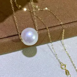 new AAAA +++11-12mm Gilded Fashion South sea white round Pearl Pendant 18IN
