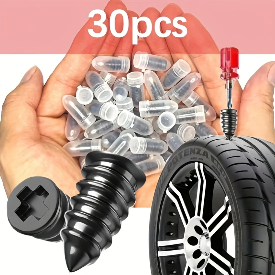

Multi-Vehicle Tire Repair Patch Set of 30, practical vacuum-sealed tools to fix punctures on cars, bikes and motor vehicles.