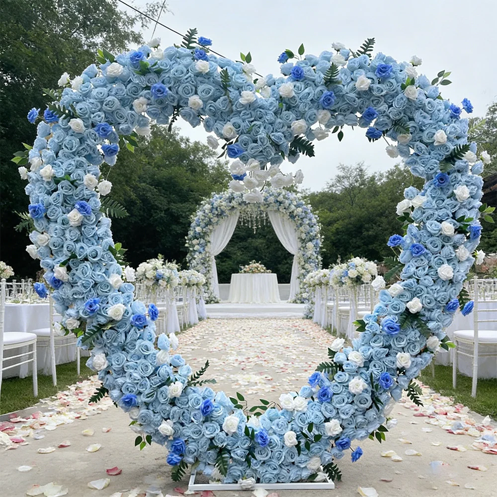 5D Luxe Witte Rozen Hartvormige Boog Kunstbloemen Achtergrond Romantische Bruiloft Feestdecoratie Raamdecoratie Arrangement