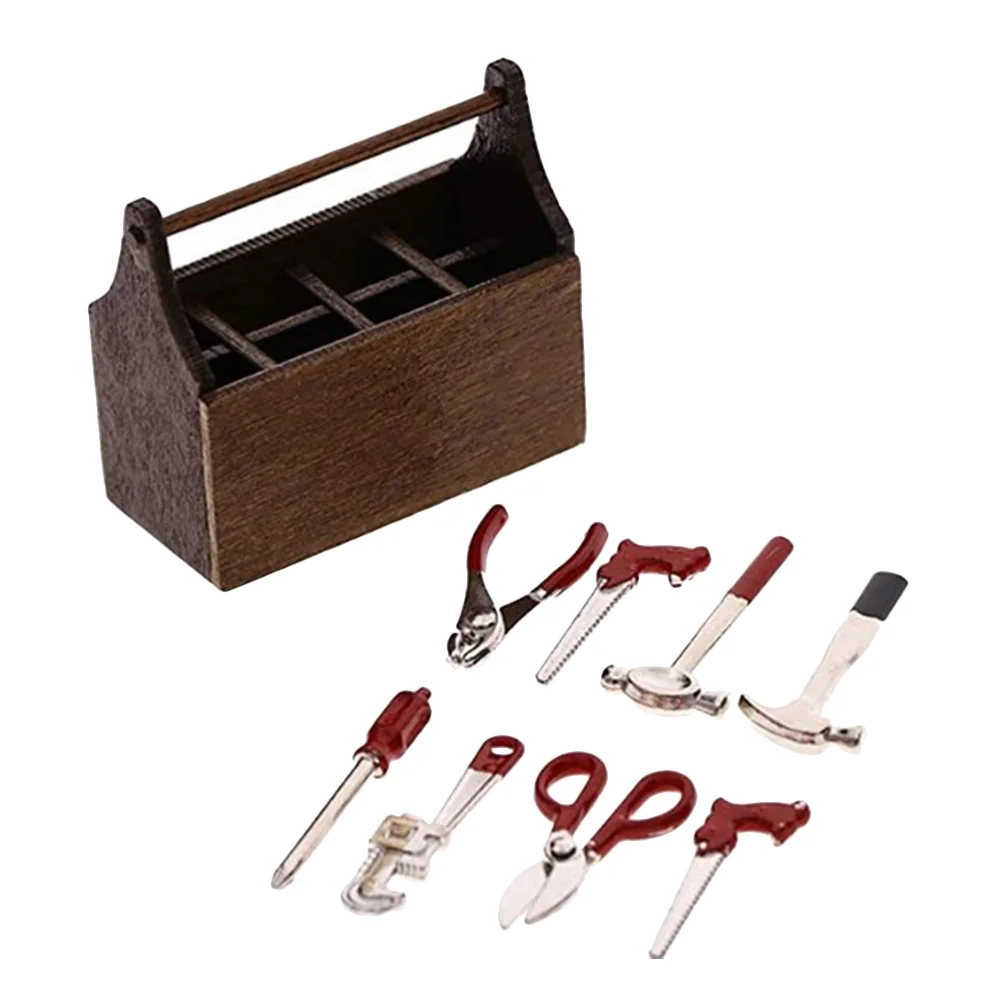 Mini Tool Box Tiny House Decor Repair Toolbox Miniature Tools Kit Case Baby Wooden