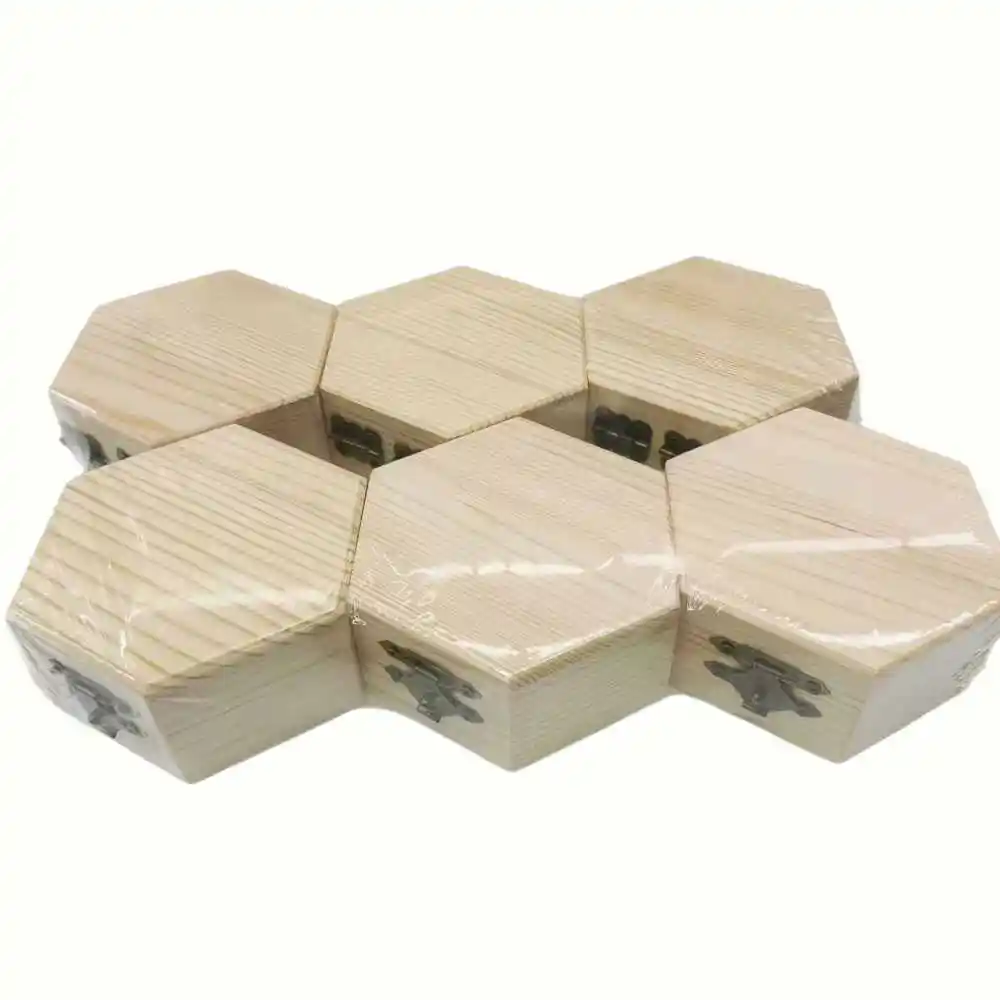 Minimalist Pine Wood Hexagon Gift Box Storage Container Jewelry Case Ornament Decor For Party Wedding Festival Presents