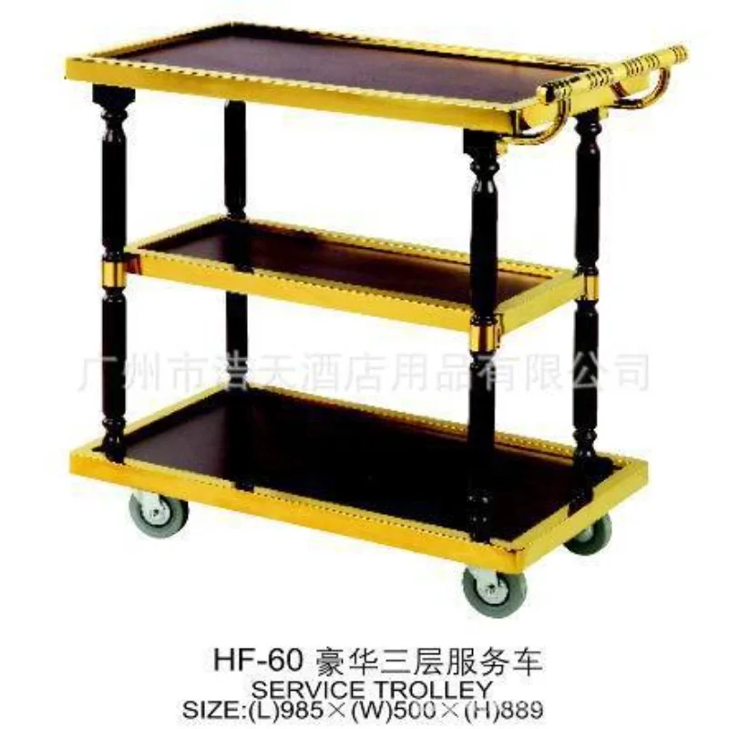 Wholesale supply hotel titanium three-layer snack cart, liquor cart three-layer service cart hand push liquor cart