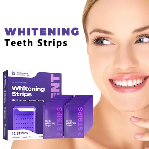 Imagen 2 del producto 42 Tiras de Gel Morado para Blanquear los Dientes, Tiras de Cuidado Bucal para Carillas Dentales, Tiras Blanqueadoras para Dientes Sensibles